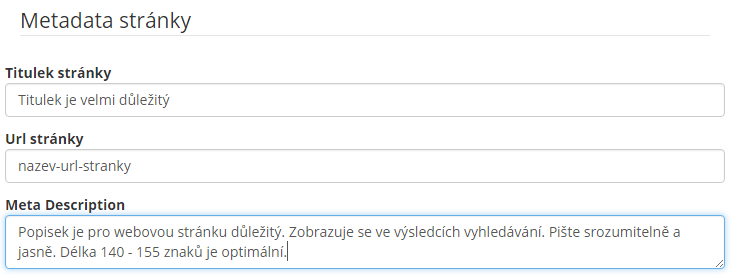 metadata, SEO prvky, správa v publikačním systému