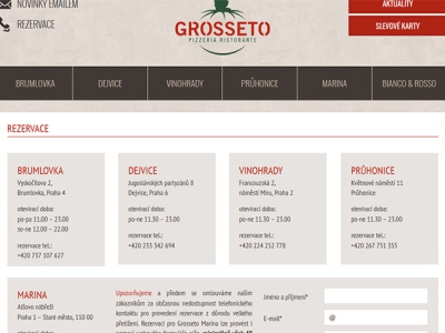 Webové stránky pro restauraci Grosseto rezervace brumlovka, dejvice, vinohrady, průhonice, marína